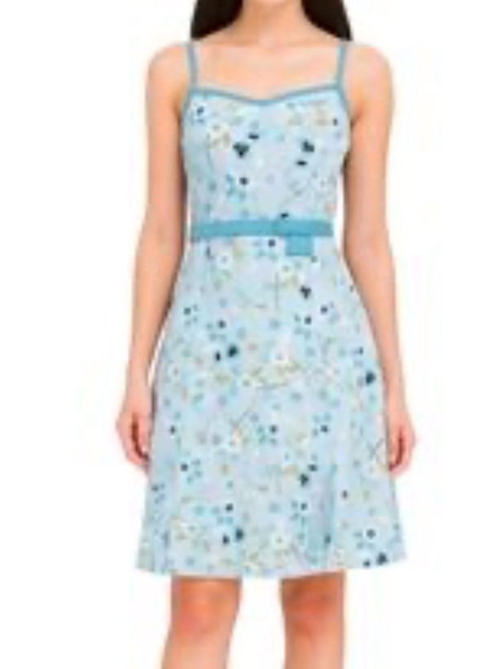 LOFT Light Blue Floral Linen-Blend A-Line Dress sz 6